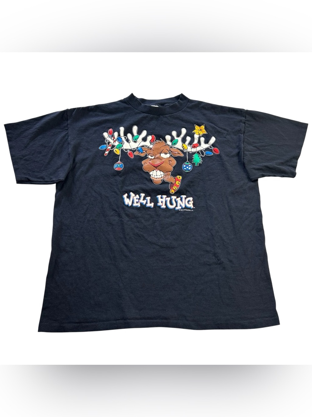 Vintage 90s Christmas Reindeer Funny Well Hung Men’s T-Shirt Single Stitch sz XL